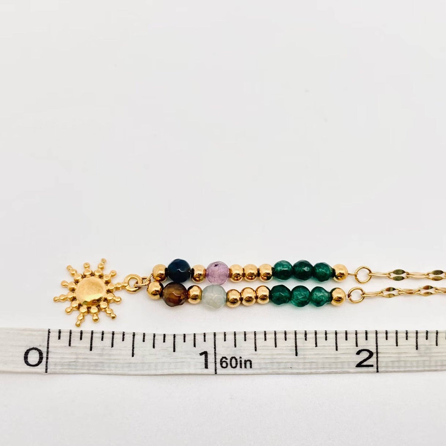 Stone Beads 18 K Gold Plated Sun Pendant Necklace - Fgs/Cs