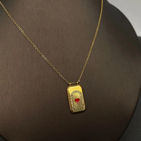 Cz Enamel Tarot Charm 18K Gold Plated S.Steel Necklace - Fgs