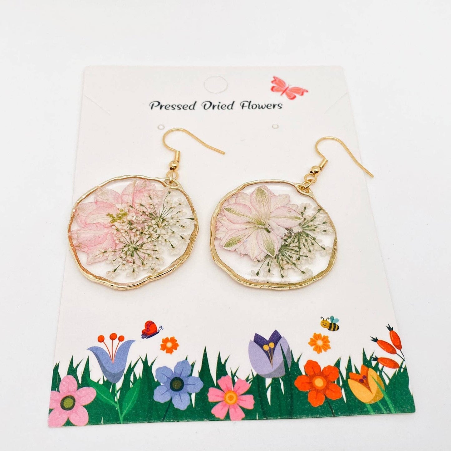 Delphinium & Queen Anne's Lace Dried Flowers Earrings - Pdf