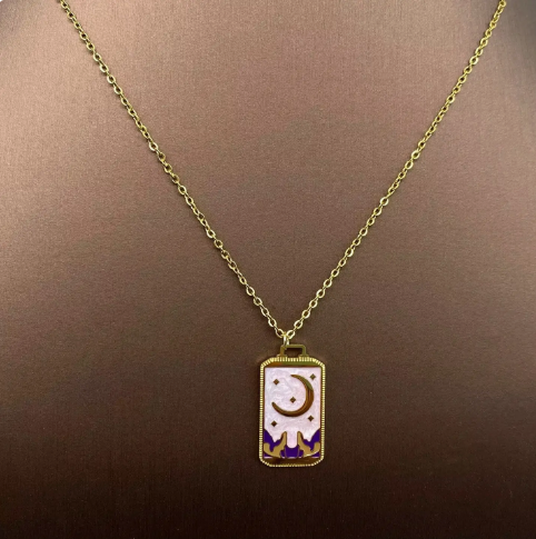 Enamel Tarot Charm 18K Gold Plated Necklace