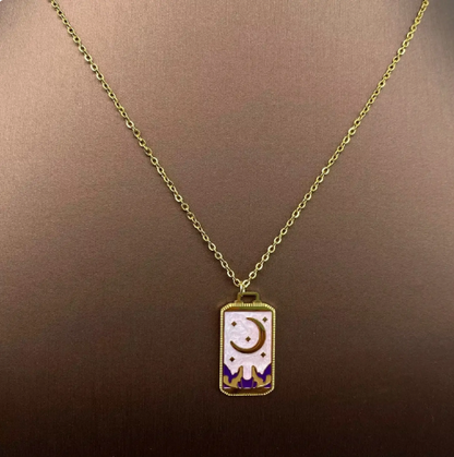 Enamel Tarot Charm 18K Gold Plated Necklace