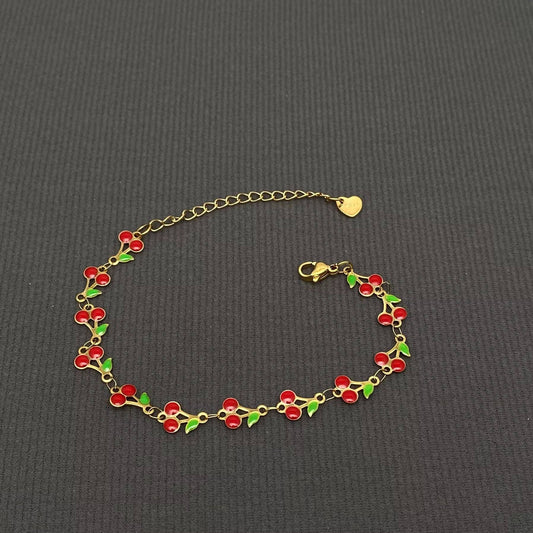 Enamel Cherry 18K Gold Plated Stainless Steel Bracelet - Fgs