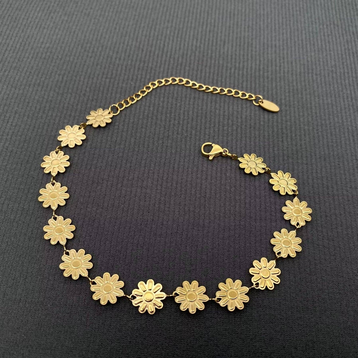 18K Gold Plated S.Steel Enamel Daisy Linked Bracelet - Fgs