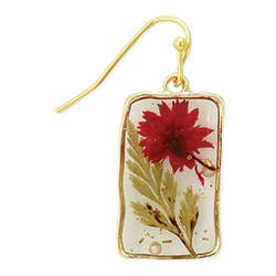 Cottage Red Dried Flower Rectangle Earrings
