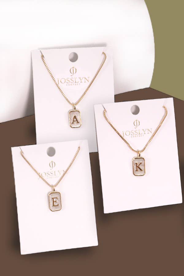 Monogram Initial Rectangle Pearly Charm Necklace  | 80N181