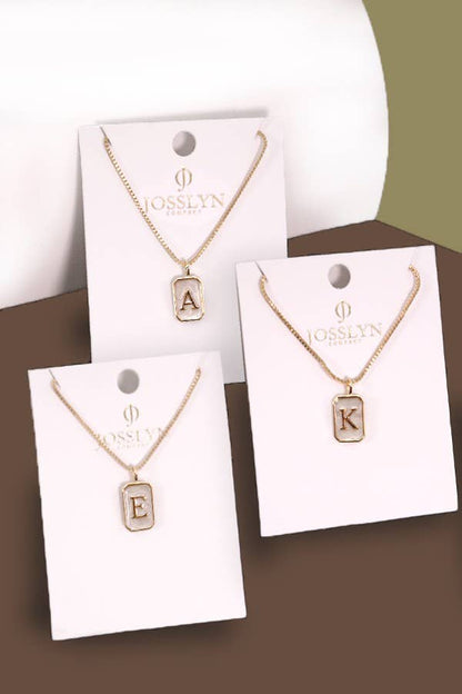 Monogram Initial Rectangle Pearly Charm Necklace  | 80N181