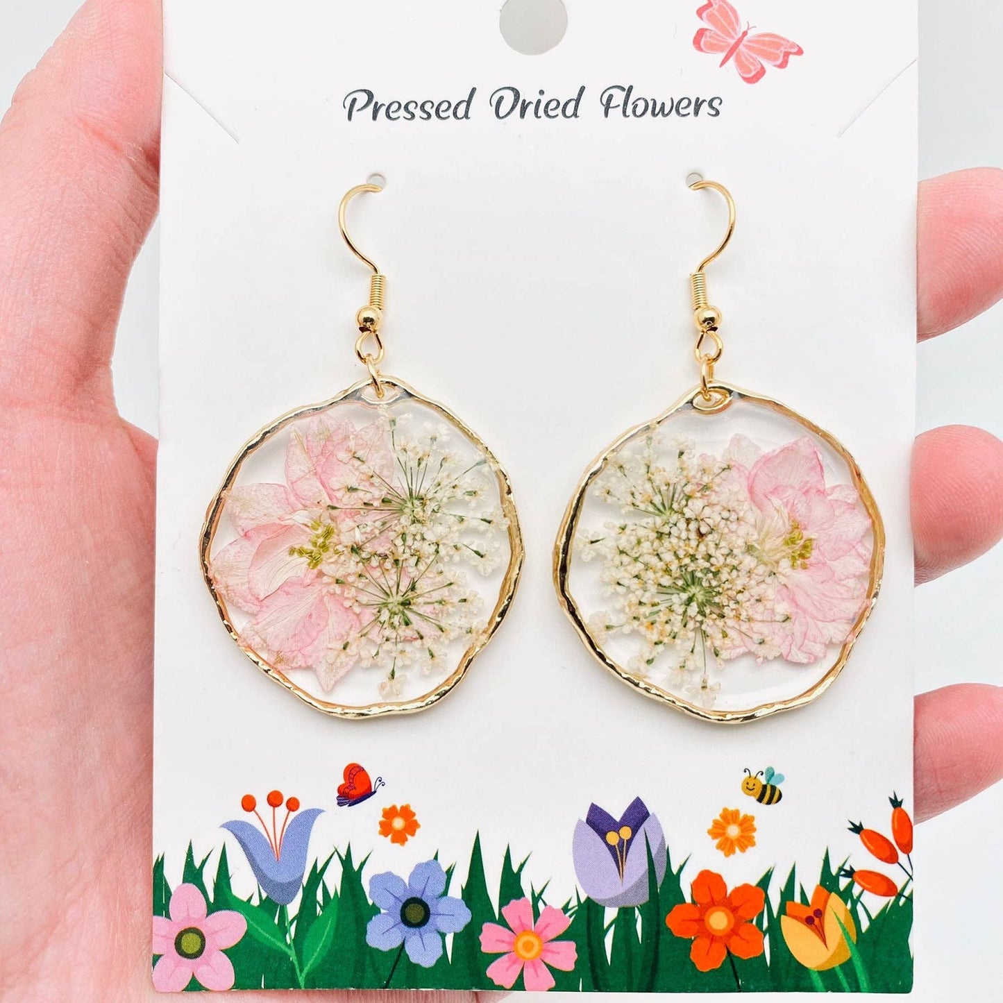 Delphinium & Queen Anne's Lace Dried Flowers Earrings - Pdf