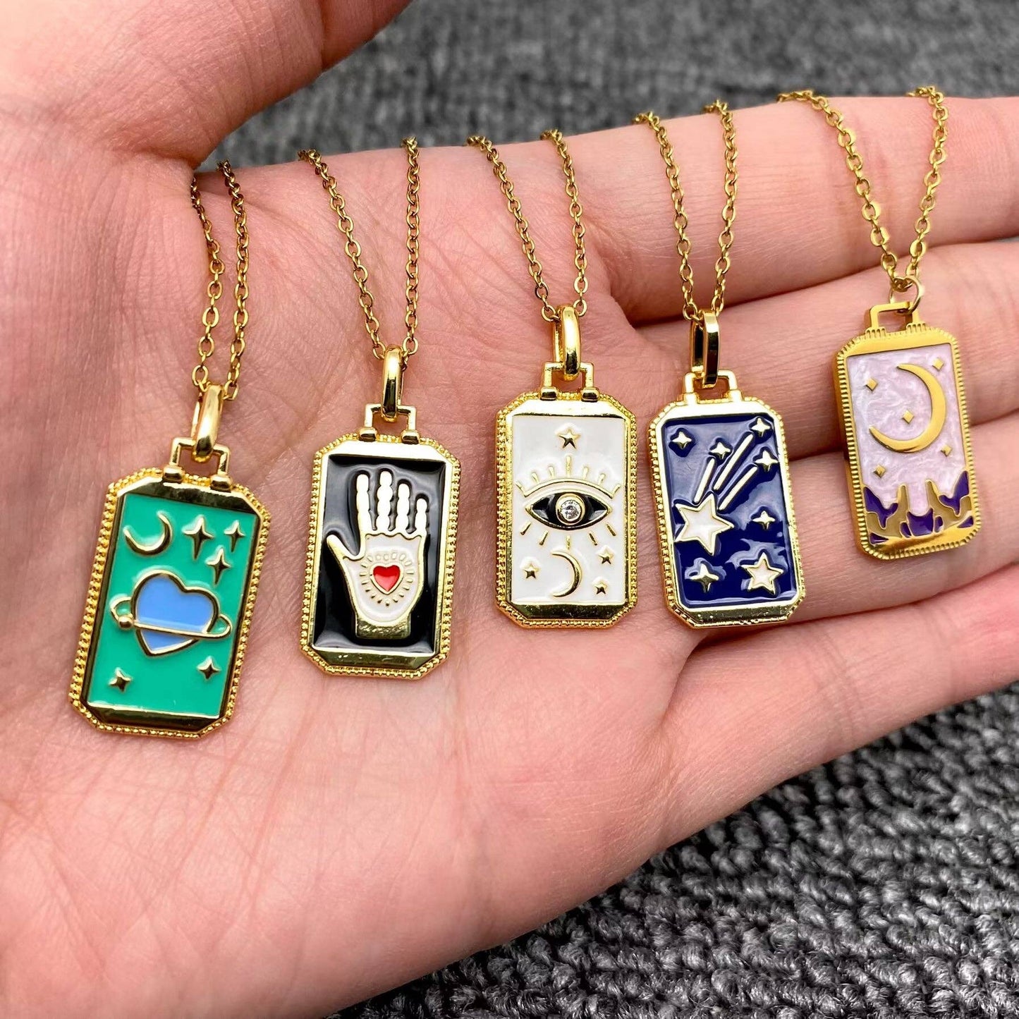 Enamel Tarot Charm 18K Gold Plated Necklace