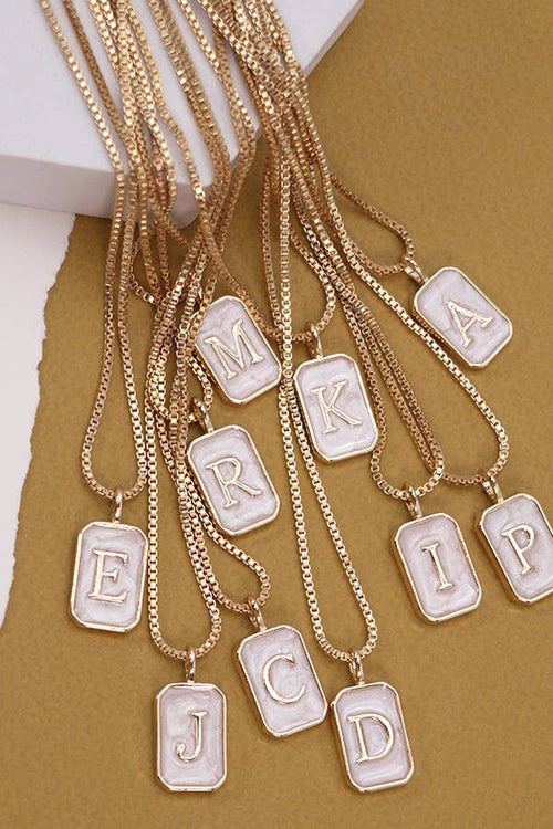 Monogram Initial Rectangle Pearly Charm Necklace  | 80N181