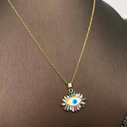 Multi Style Rhinestone Evil Eyes Charm Gold Plated Necklace
