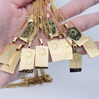 Golden Stainless Steel 12 Constellation Charm Necklace - Fgs