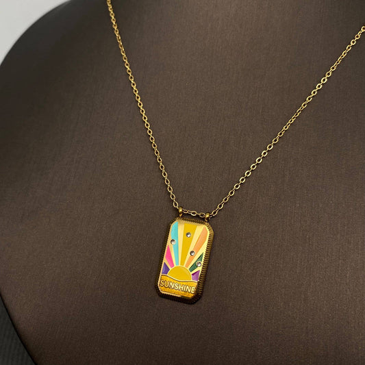 Cz Enamel Tarot Charm 18K Gold Plated S.Steel Necklace - Fgs
