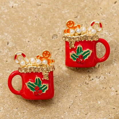 Enamel Pave Christmas Themed Mug Stud Earrings