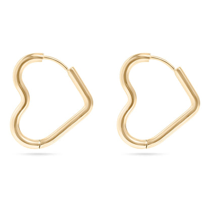 18K Gold Pvd Stainless Steel Heart Hoop Earrings / ERJ0007