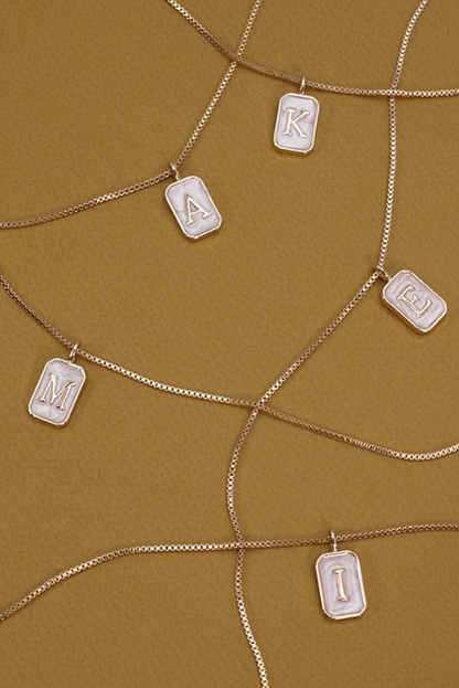 Monogram Initial Rectangle Pearly Charm Necklace  | 80N181