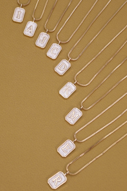 Monogram Initial Rectangle Pearly Charm Necklace  | 80N181