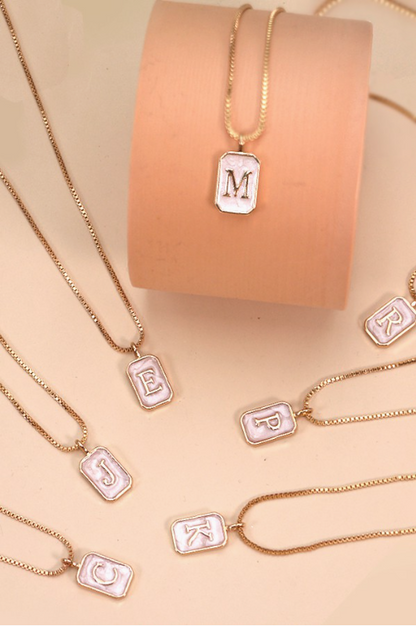 Monogram Initial Rectangle Pearly Charm Necklace  | 80N181