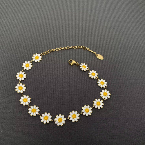 18K Gold Plated S.Steel Enamel Daisy Linked Bracelet - Fgs