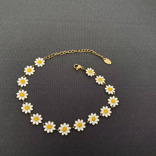 18K Gold Plated S.Steel Enamel Daisy Linked Bracelet - Fgs