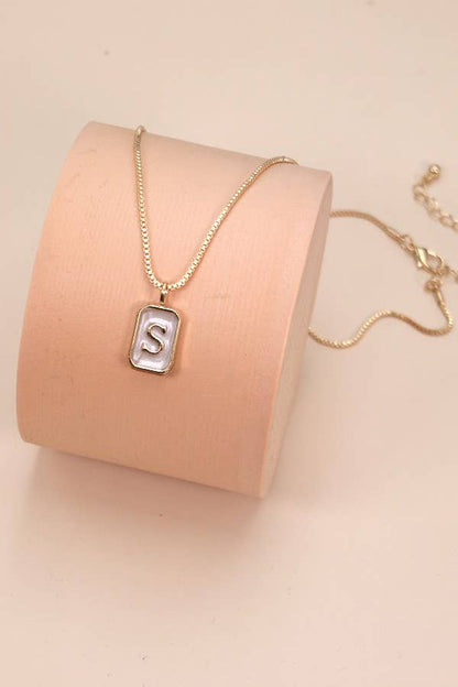 Monogram Initial Rectangle Pearly Charm Necklace  | 80N181