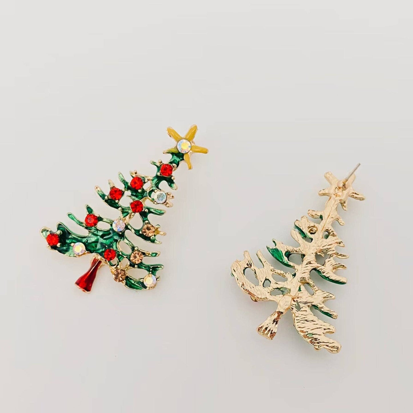 Rhinestone Enamel Christmas Tree Post Earrings