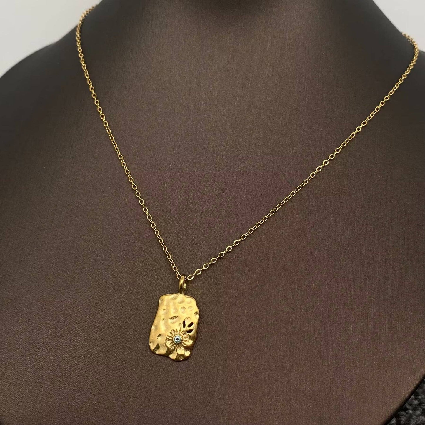 Enamel Evil Eyes Charm18K Gold Plated S.Steel Necklace - Fgs