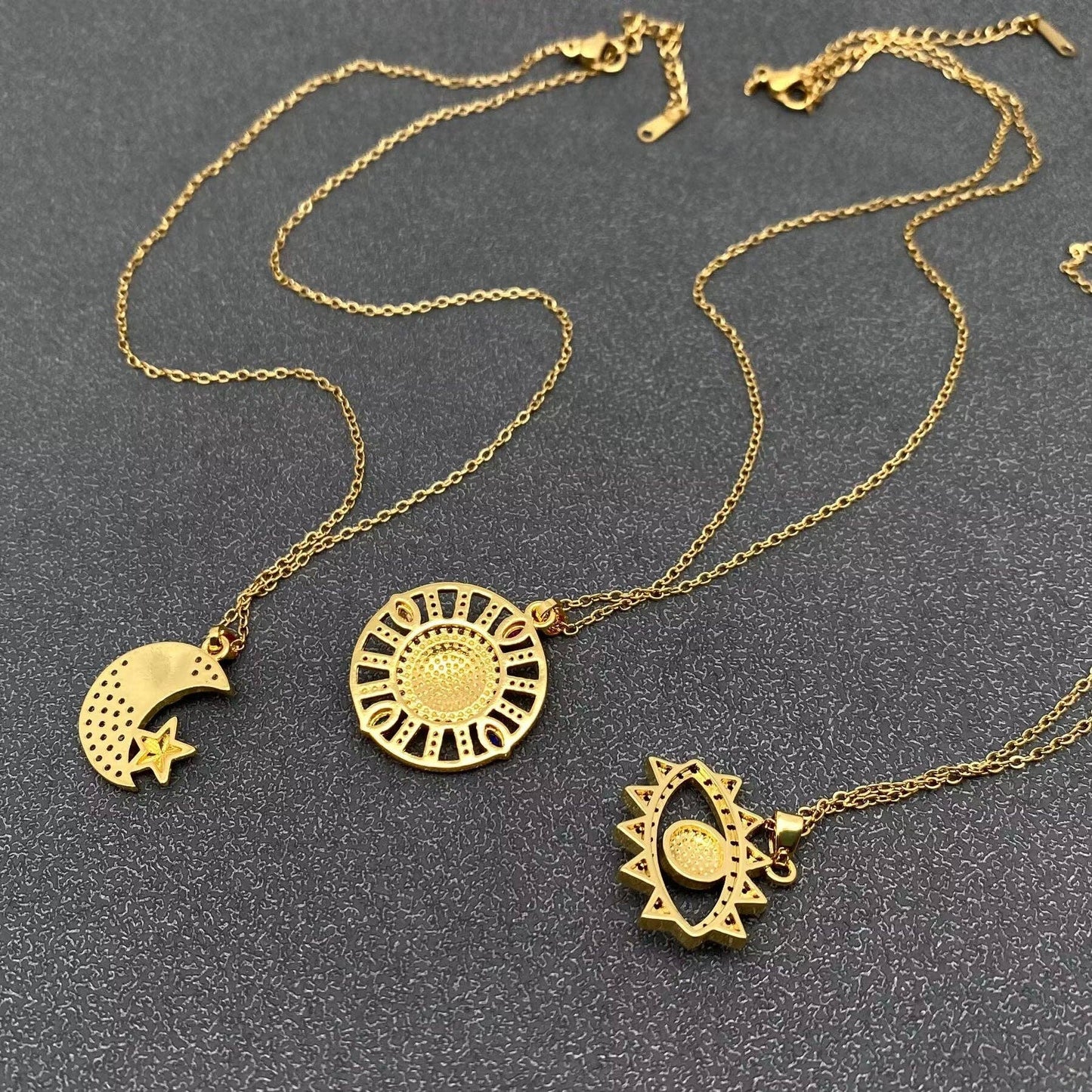 Multi Style Rhinestone Evil Eyes Charm Gold Plated Necklace