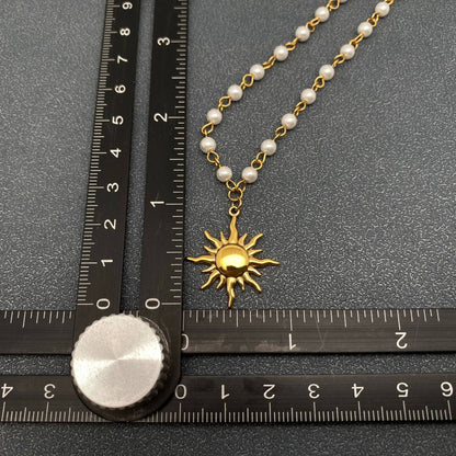 18K Gold Plated Ss Sun Charm Pearl Chain Necklace - Fgs/Ms
