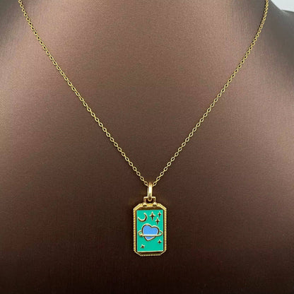 Enamel Tarot Charm 18K Gold Plated Necklace