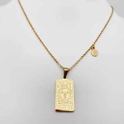 Golden Stainless Steel 12 Constellation Charm Necklace - Fgs