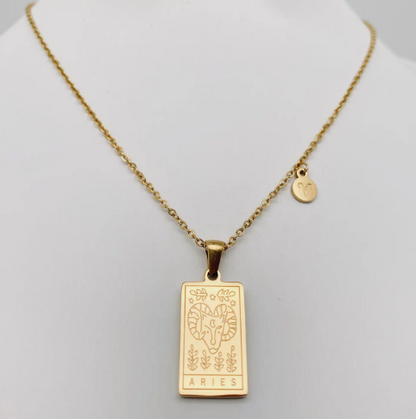 Golden Stainless Steel 12 Constellation Charm Necklace - Fgs