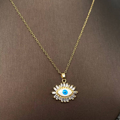 Multi Style Rhinestone Evil Eyes Charm Gold Plated Necklace