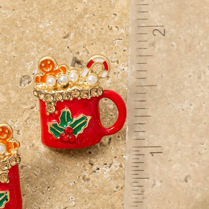 Enamel Pave Christmas Themed Mug Stud Earrings