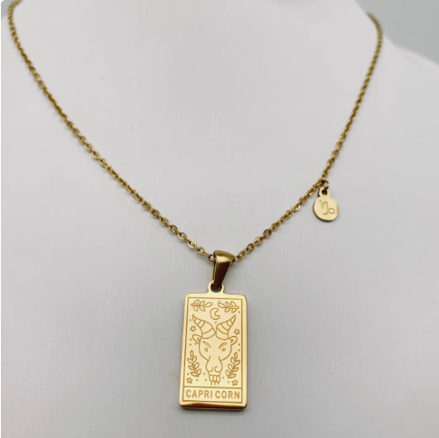 Golden Stainless Steel 12 Constellation Charm Necklace - Fgs