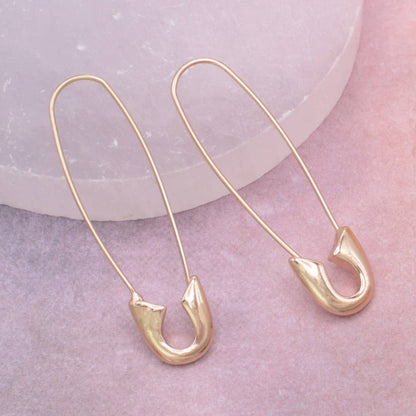Gold Safety Pin Hoop Earrings