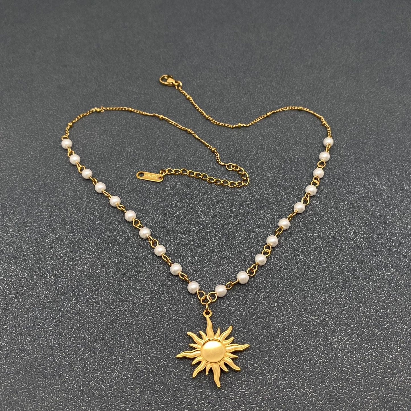 18K Gold Plated Ss Sun Charm Pearl Chain Necklace - Fgs/Ms