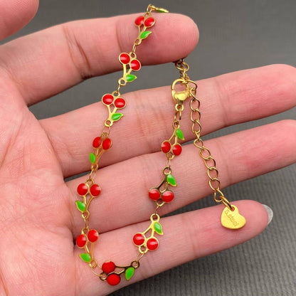 Enamel Cherry 18K Gold Plated Stainless Steel Bracelet - Fgs