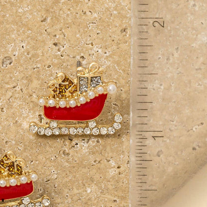 Enamel Pave Christmas Santa Sled Stud Earrings