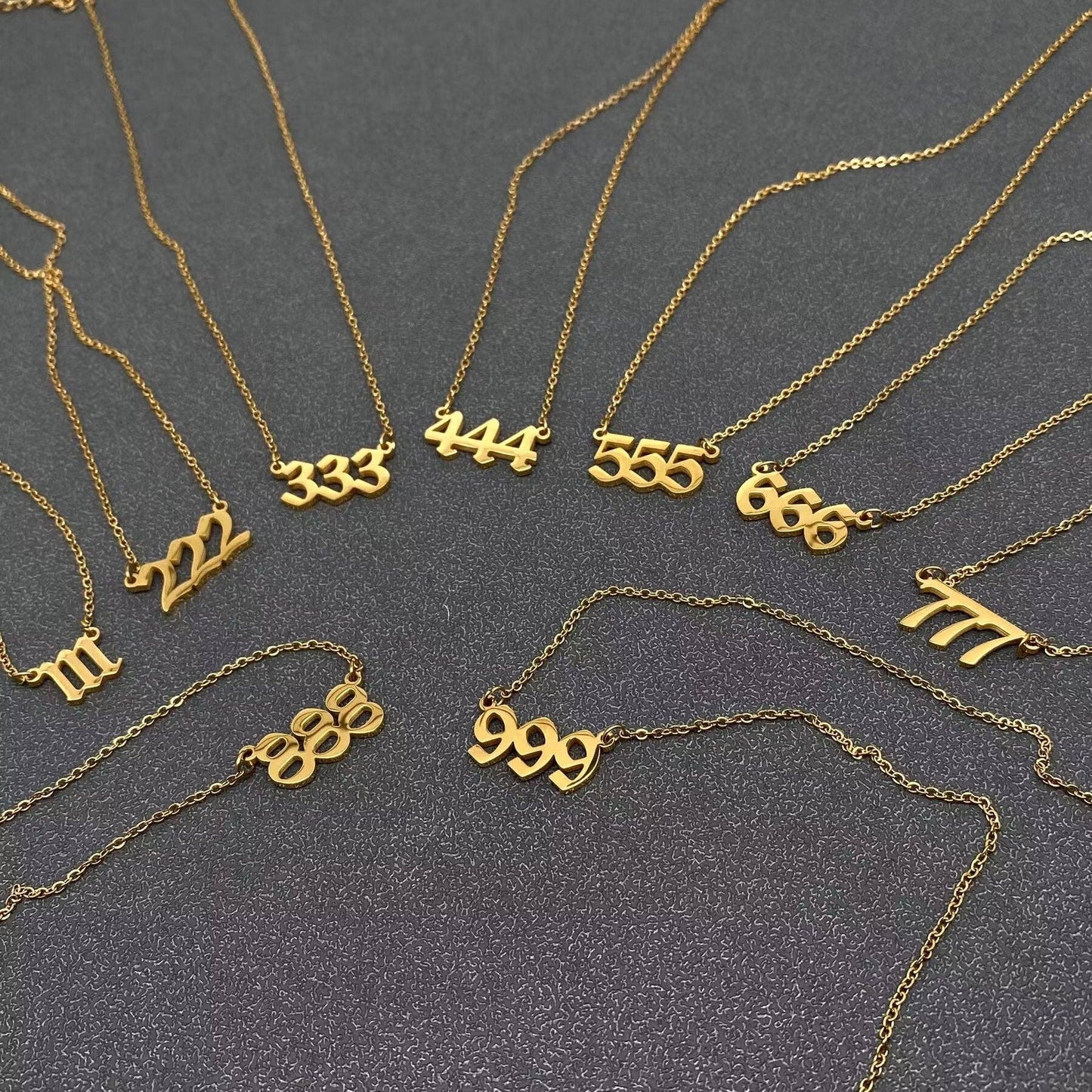 Lucky Numbers 18K Gold Plated Stainless Steel Necklace - Fgs