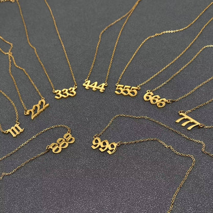 Lucky Numbers 18K Gold Plated Stainless Steel Necklace - Fgs