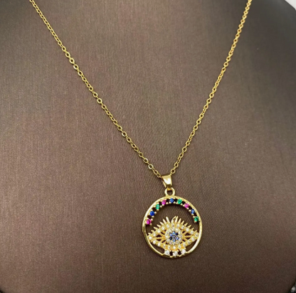 Multi Style Rhinestone Evil Eyes Charm Gold Plated Necklace