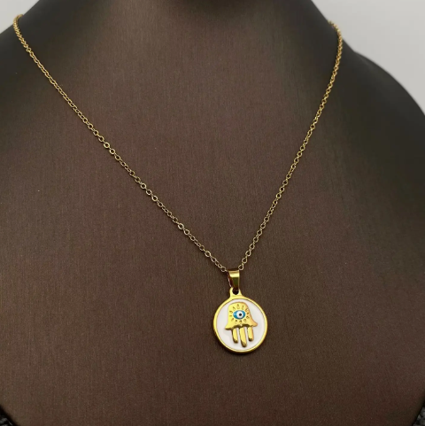 Enamel Evil Eyes Charm18K Gold Plated S.Steel Necklace - Fgs