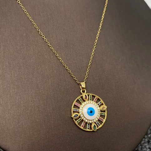 Multi Style Rhinestone Evil Eyes Charm Gold Plated Necklace