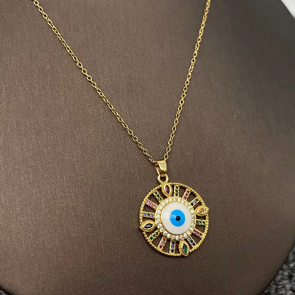 Multi Style Rhinestone Evil Eyes Charm Gold Plated Necklace