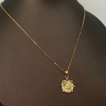 Enamel Evil Eyes Charm18K Gold Plated S.Steel Necklace - Fgs