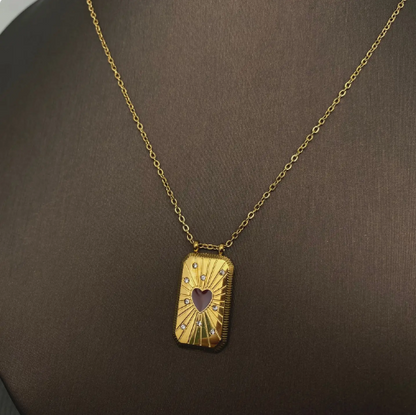 Cz Enamel Tarot Charm 18K Gold Plated S.Steel Necklace - Fgs