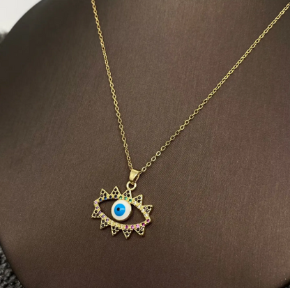 Multi Style Rhinestone Evil Eyes Charm Gold Plated Necklace