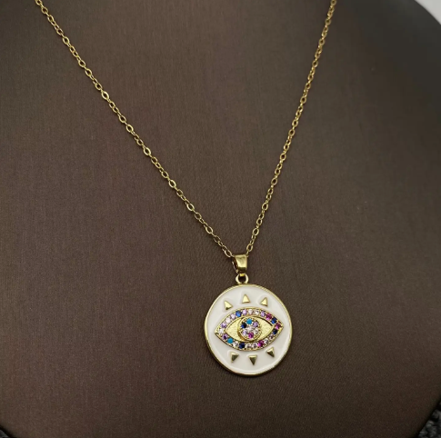 Multi Style Rhinestone Evil Eyes Charm Gold Plated Necklace