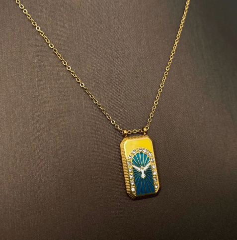 Cz Enamel Tarot Charm 18K Gold Plated S.Steel Necklace - Fgs