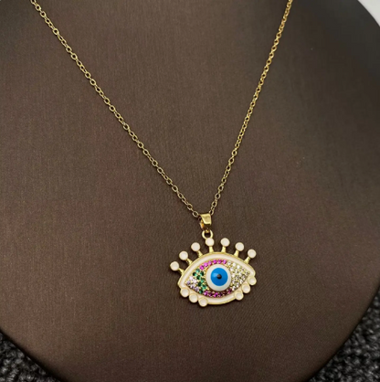 Multi Style Rhinestone Evil Eyes Charm Gold Plated Necklace